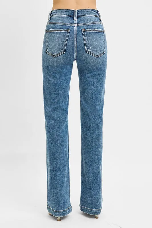 RISEN Full Size Distressed Detail Bootcut Jeans Plus Size - kinko