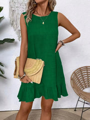 Ruffled Hem Round Neck Sleeveless Dress - kinko