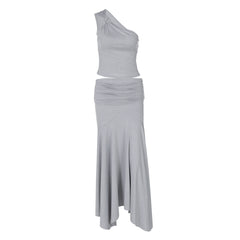 Ins Style Women's Solid Color Sleeveless Vest High Waist Skirt Two-piece Set - kinko