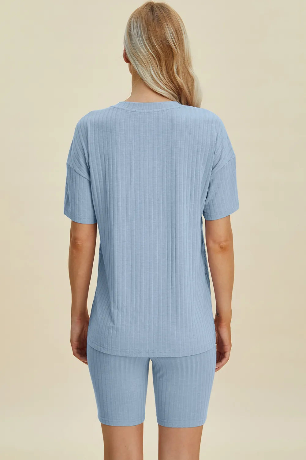 Basic Bae Full Size Ribbed V-Neck Short Sleeve Top and Shorts Set - kinko