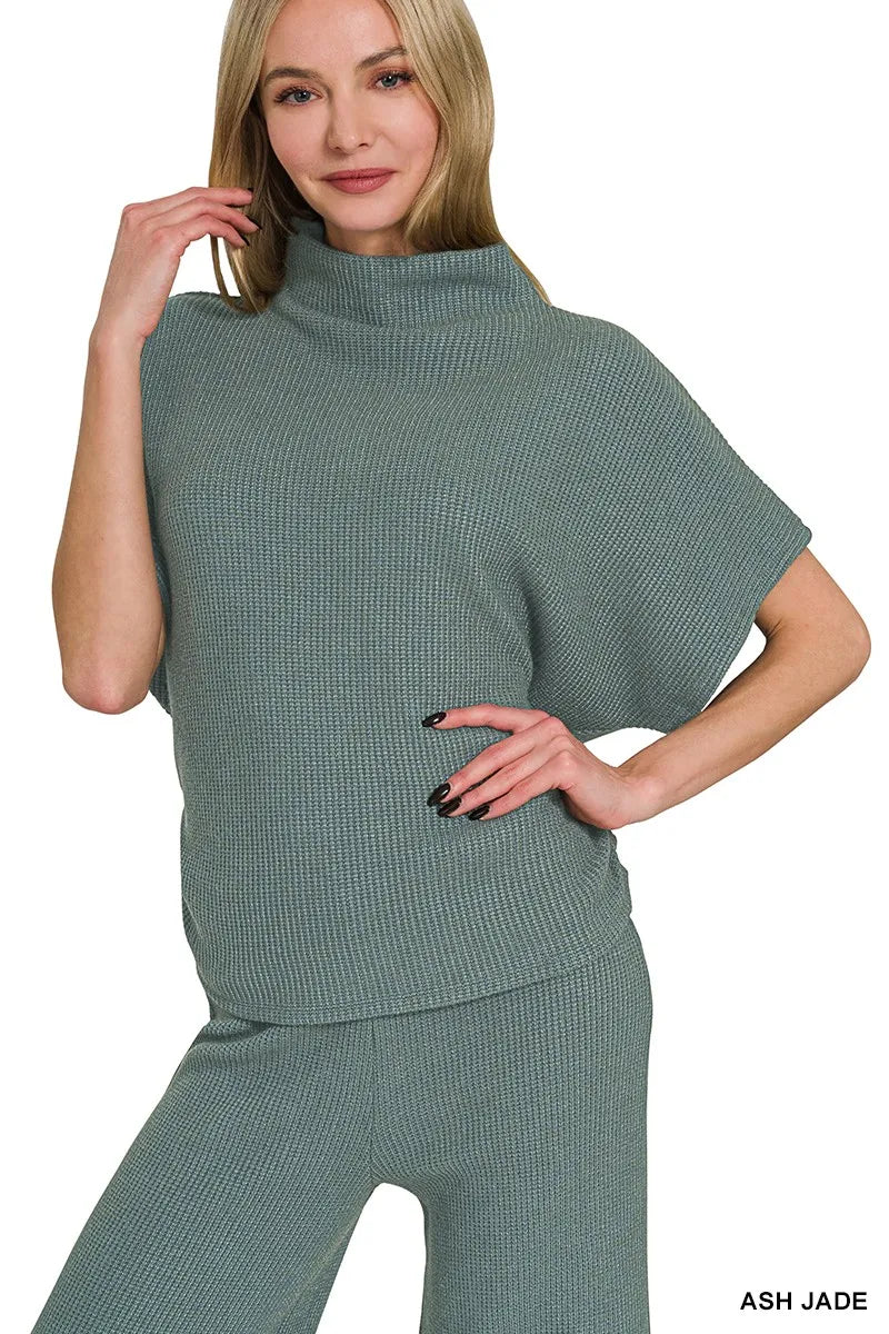 Zenana Mock Neck Top and Pants Sweater Set - kinko