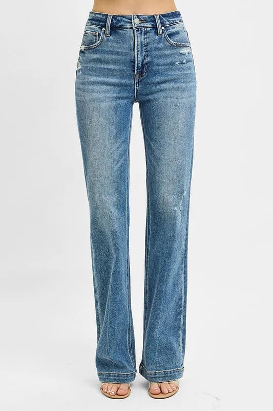 RISEN Full Size Distressed Detail Bootcut Jeans Plus Size - kinko