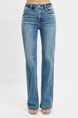 RISEN Full Size Distressed Detail Bootcut Jeans Plus Size - kinko