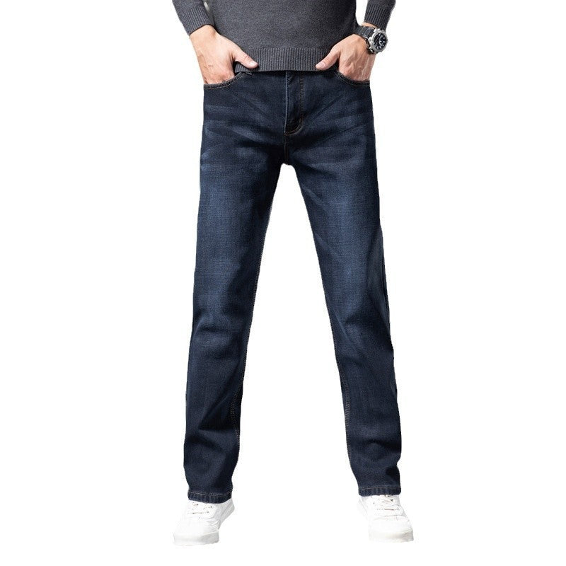 Fleece-lined Men's Loose Straight Plus Size Jeans - kinko