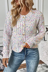 Confetti Button Up Long Sleeve Cardigan - kinko