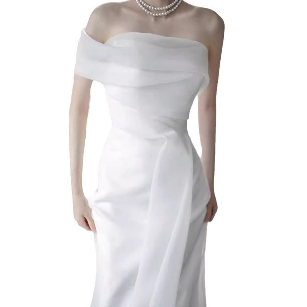French Off-shoulder Light Wedding Dress Bride - kinko