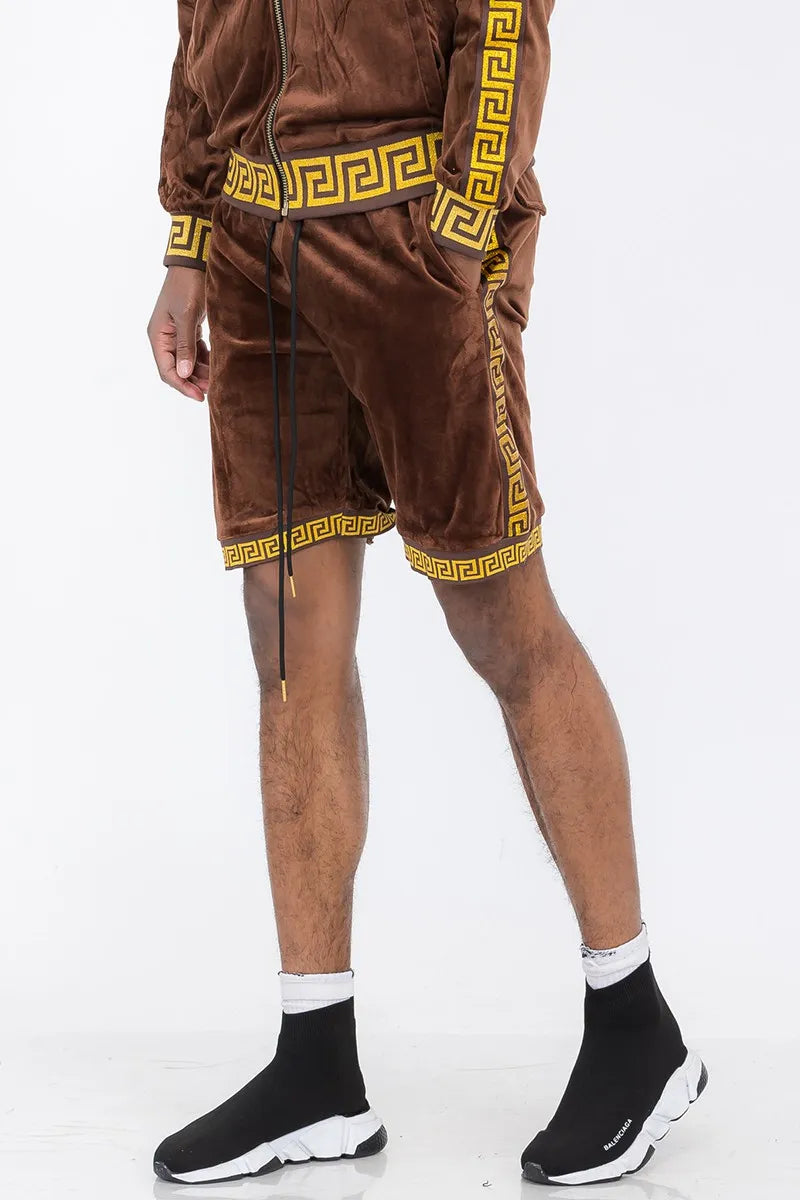 WEIV Men's Full Size Status Print Velour Suede Shorts Plus Size - kinko