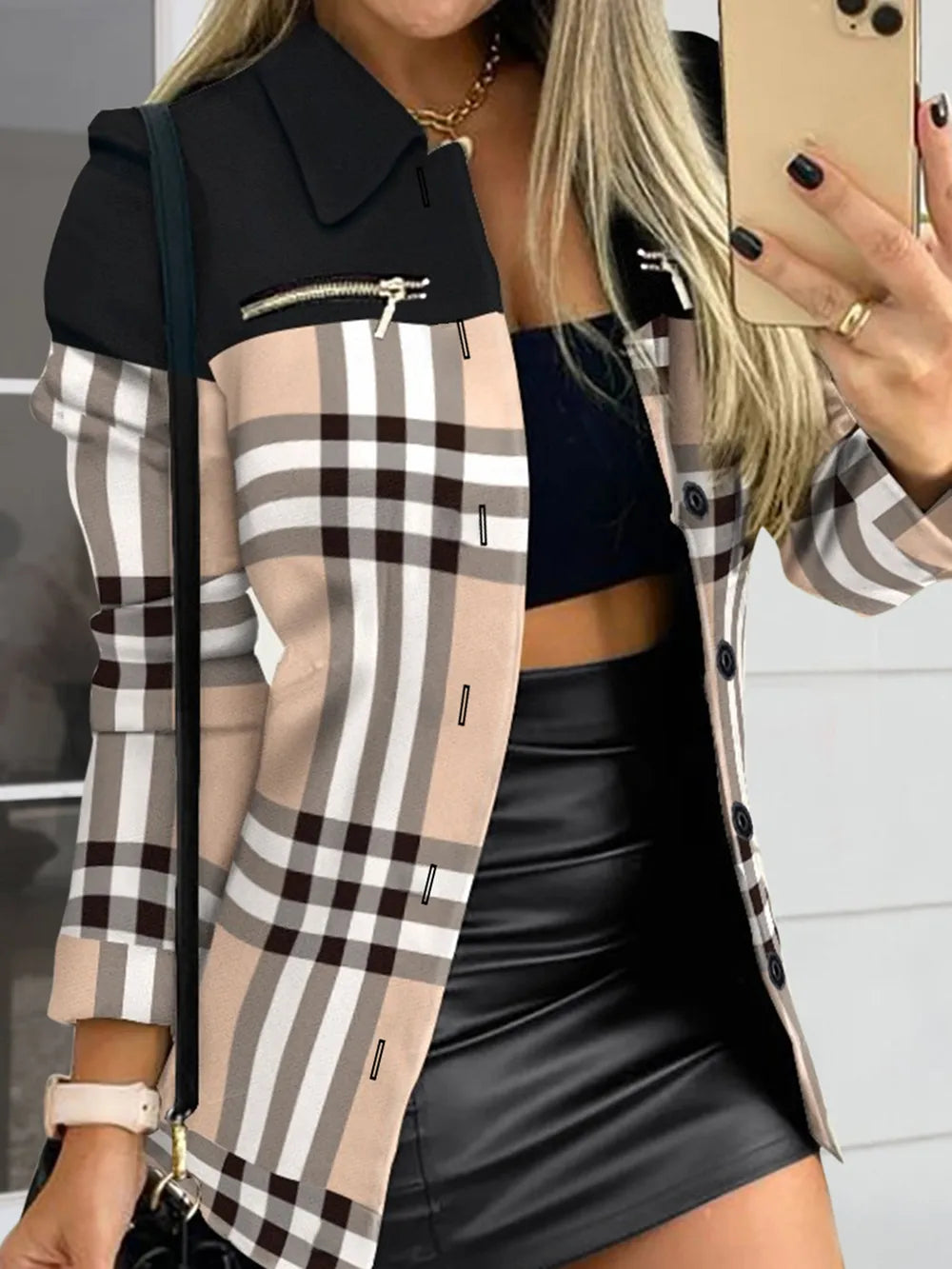 Printed Button Up Zip Detail Shacket - kinko