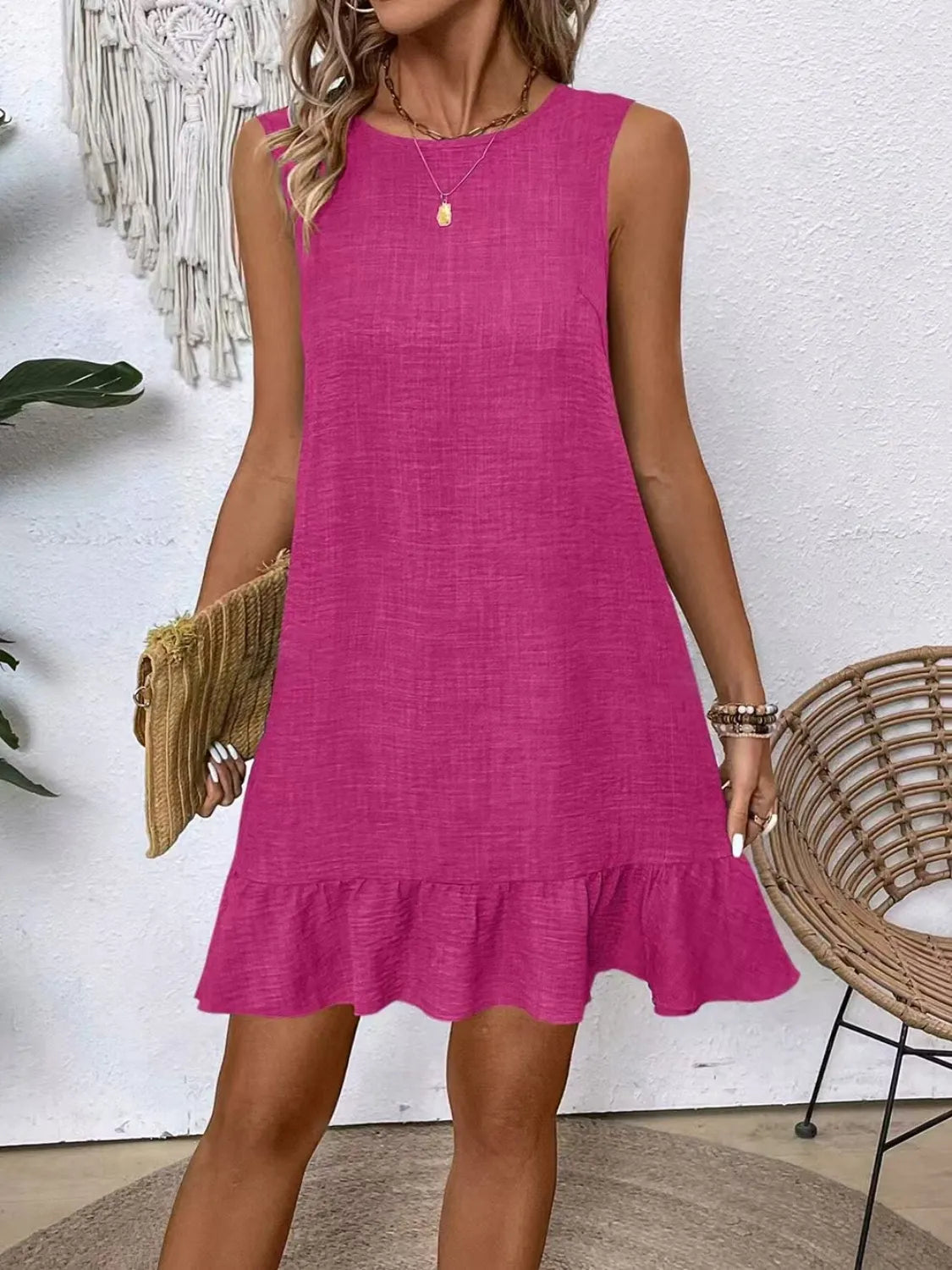 Ruffled Hem Round Neck Sleeveless Dress - kinko