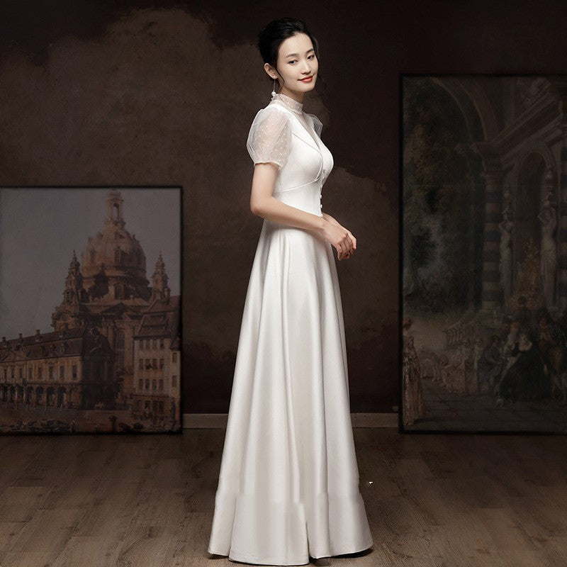 White Engagement Wedding Dress Female French Satin Light Wedding Dress - kinko