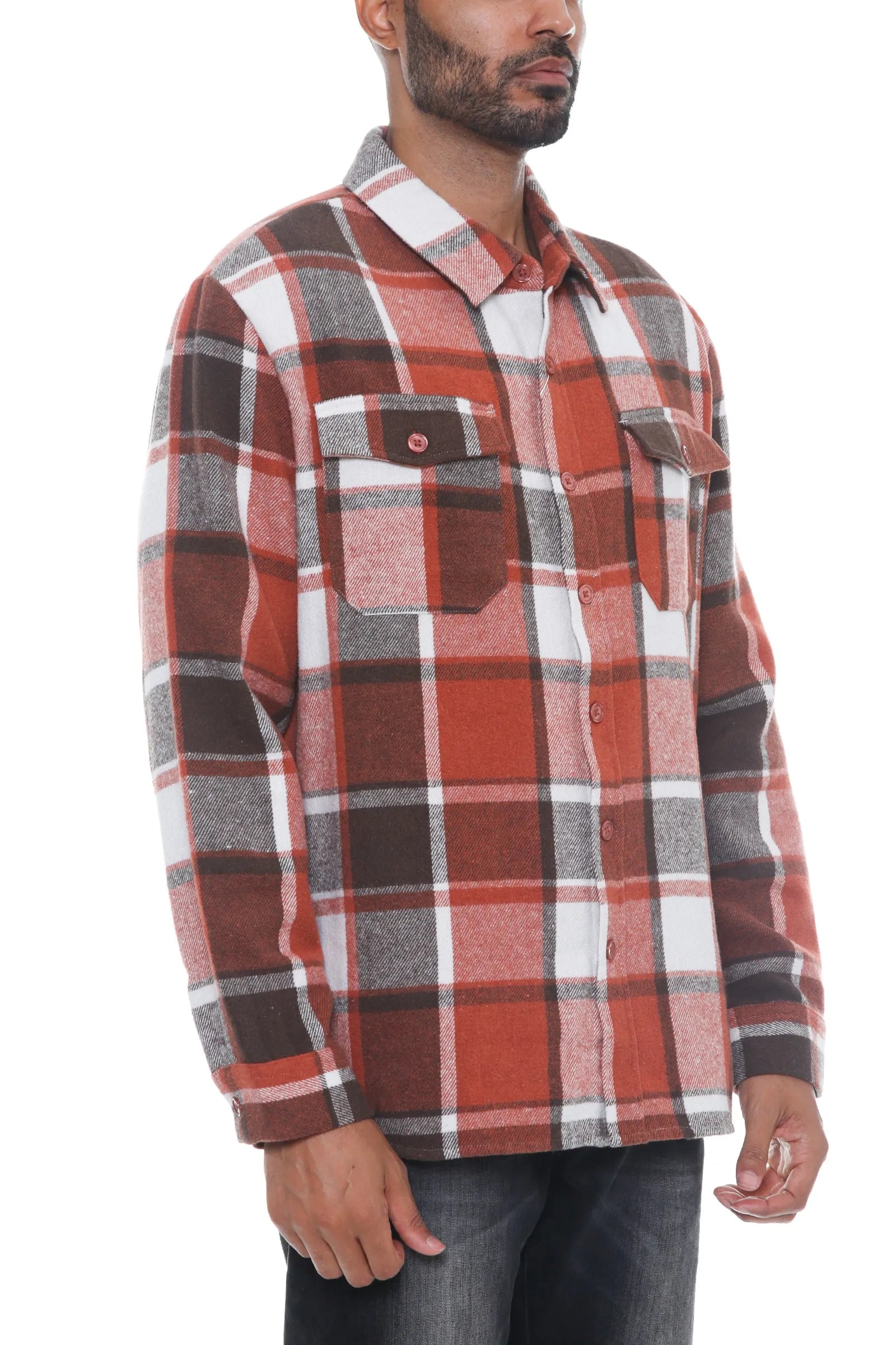 WEIV Men's Full Size Checkered Soft Flannel Shacket Plus Size - kinko