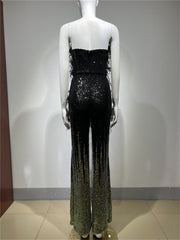 Ostrich Feather Gradient Sequin Tube Top Jumpsuit - kinko