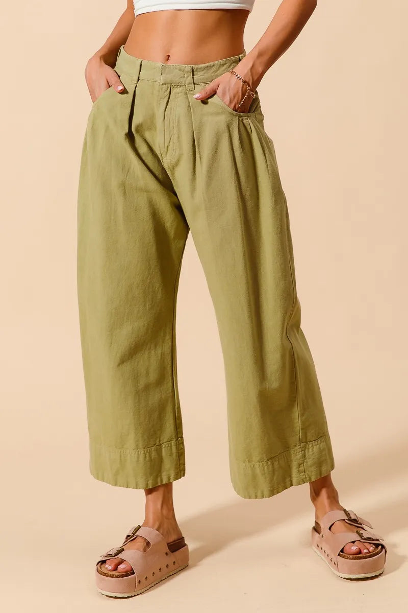 SO ME Mid Rise Wide Leg Chino Pants With Pockets - kinko