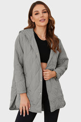 Snap Down Hooded Slit Winter Coat - kinko