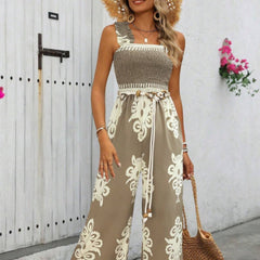 Women's Vacation Casual Sleeveless Printed Wide Leg Jumpsuit - kinko
