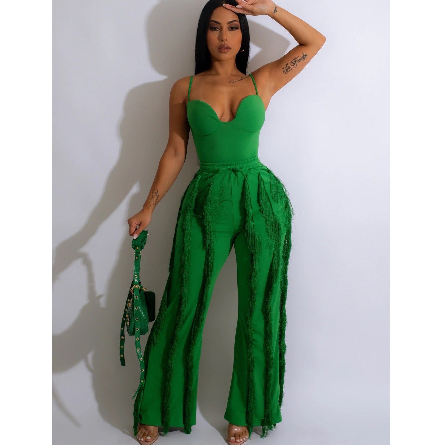 Solid Color Tassel Two-piece Suit - kinko