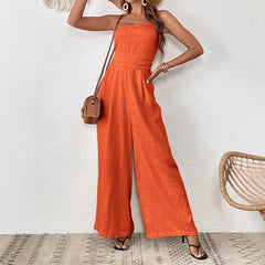 Women's Solid Color Wide-leg Thin One-shoulder Jumpsuit - kinko