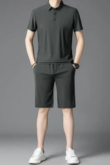 Men's Plus Size Short Sleeve Polo and Shorts Set - kinko