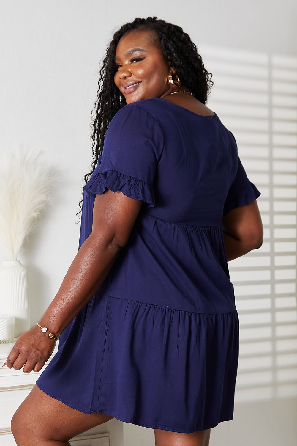 Mandy V-Neck Flounce Sleeve Tiered Dress - kinko