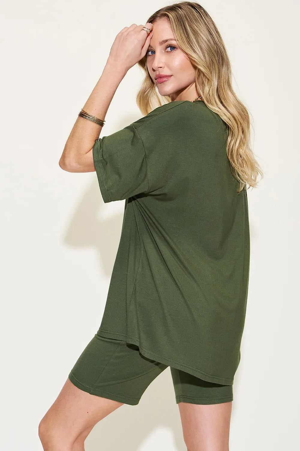 Basic Bae Full Size V-Neck Drop Shoulder T-Shirt and Shorts Set - kinko