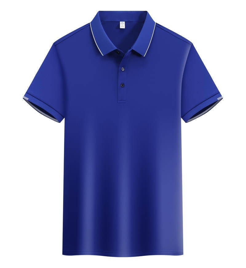 ICE Cotton Single Side Color Secondary Collar Lapel Short Sleeve Polo Shirt - kinko