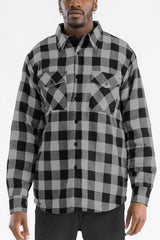 WEIV Men's Full Size Quilted Padded Flannel Shirt Plus Size - kinko