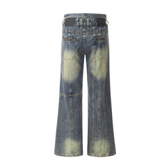 Retro Worn Looking Washed-out Jeans Deconstructed Stitching Design Loose All-match - kinko