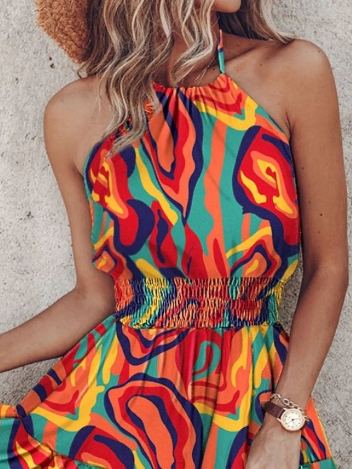 Paisley Print Halter Neck Mini Dress - kinko