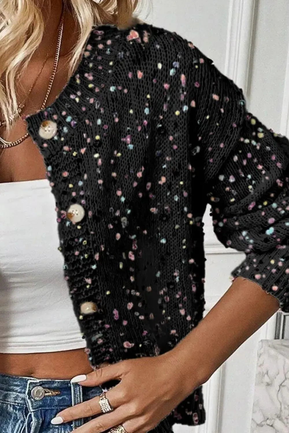 Confetti Button Up Long Sleeve Cardigan - kinko