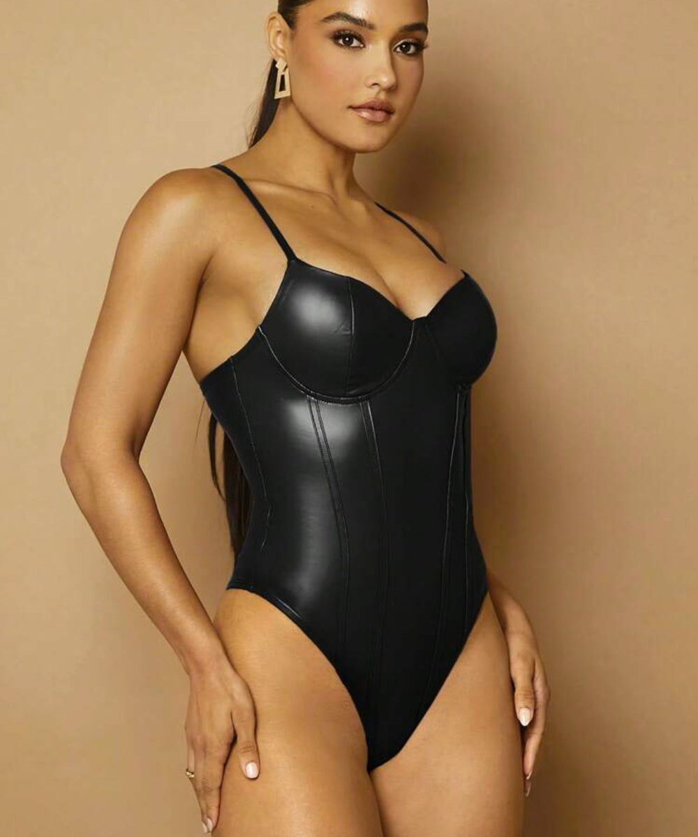 Sexy PU Leather Body-shaping One-piece Suit And Pants - kinko