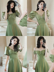 2024 Avocado Green Sisters Group Dress Skirt Women Satin Spring - kinko