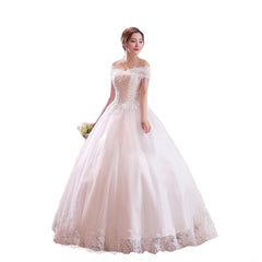 Shoulder-to-shoulder Wedding Dress Bridal Lace Plus Size Thin Shoulder Wedding Dress - kinko