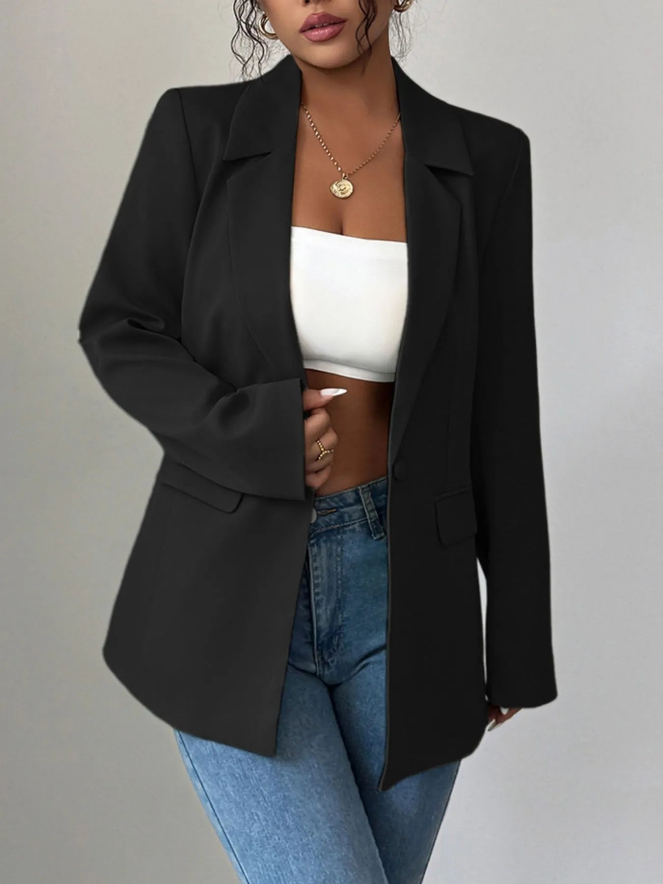 One Button Lapel Collar Blazer - kinko