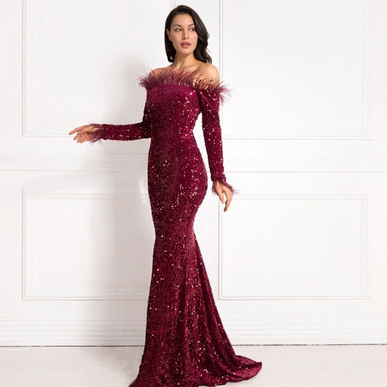 Off-the-shoulder Fishtail Party Formal Dress - kinko
