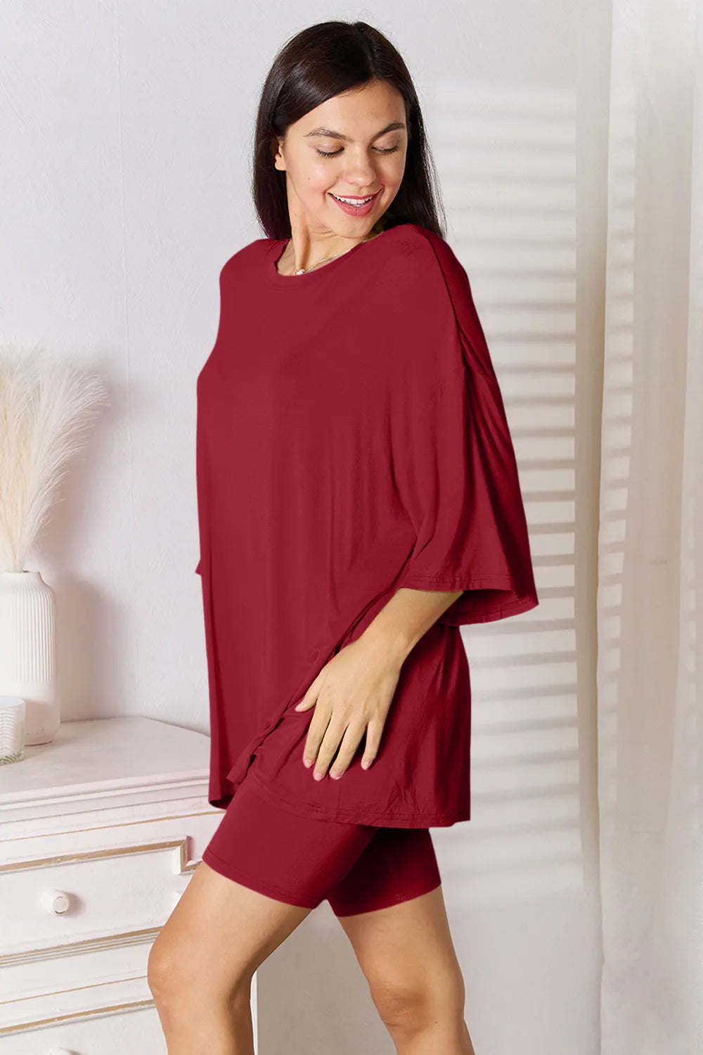 Basic Bae Full Size Soft Rayon Three-Quarter Sleeve Top and Shorts Set - kinko