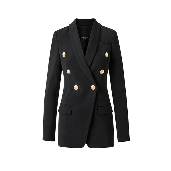 Zweireihiger, schmal geschnittener Blazer-Mantel mit Kragen in rein schwarzer Taille