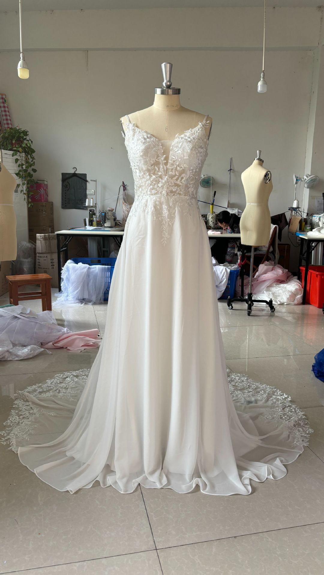 Strap Fishtail Wedding Dress Bridal Slim Satin Lace Dress - kinko