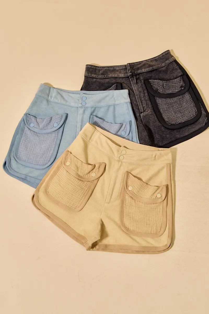 SO ME Mineral Washed Terry High Rise Cargo Shorts - kinko