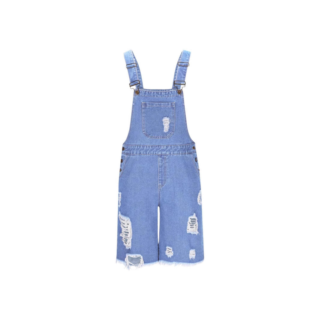 Ripped Leisure Men's Denim Suspender Shorts Jeans Men - kinko
