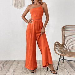 Women's Solid Color Wide-leg Thin One-shoulder Jumpsuit - kinko