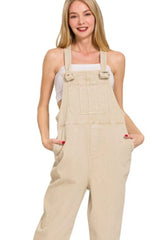 Zenana Washed Knot Strap Relaxed Fit Overalls - kinko