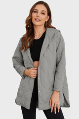 Snap Down Hooded Slit Winter Coat - kinko