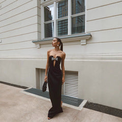 Off-shoulder Backless Super Deep V Bandeau Slim-fit Party Dress - kinko
