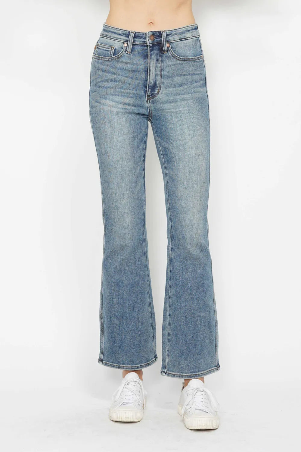 Judy Blue Full Size Tummy Control Back Embroidered Pocketed Bootcut Jeans Plus Size - kinko