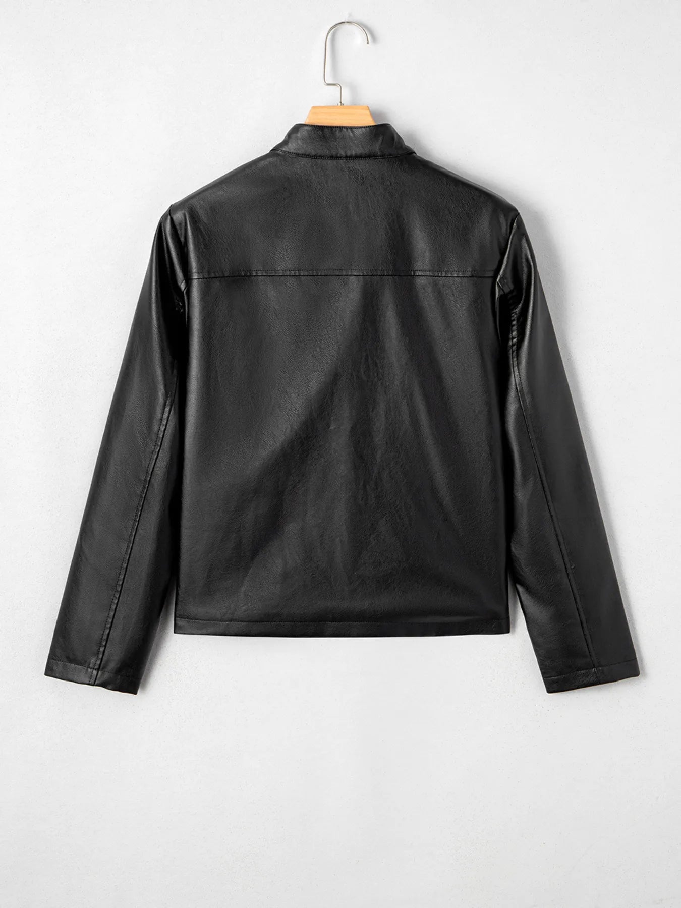 Faux Leather Buttoned Front Boxy Jacket - kinko