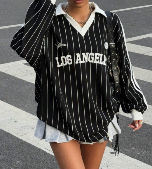 Women's Striped Letter & Numeral Print Active T-Shirt - kinko