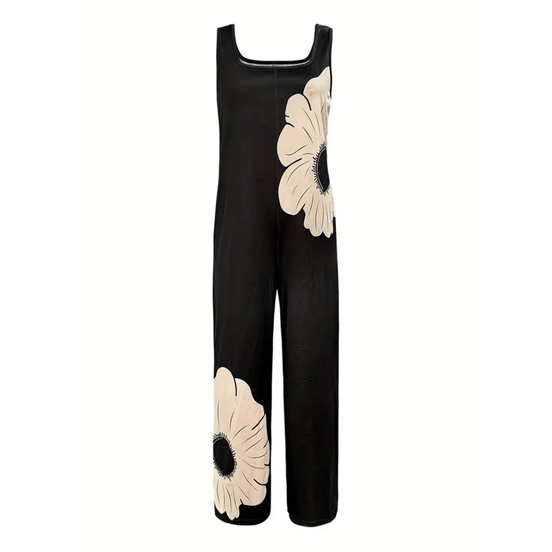 Women's Square Neck Sleeveless Jumpsuit - Floral Print Romper For Spring & Summer Casual Wear - kinko