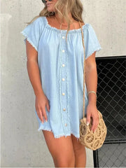 Full Size Raw Hem Mini Denim Dress Plus Size - kinko