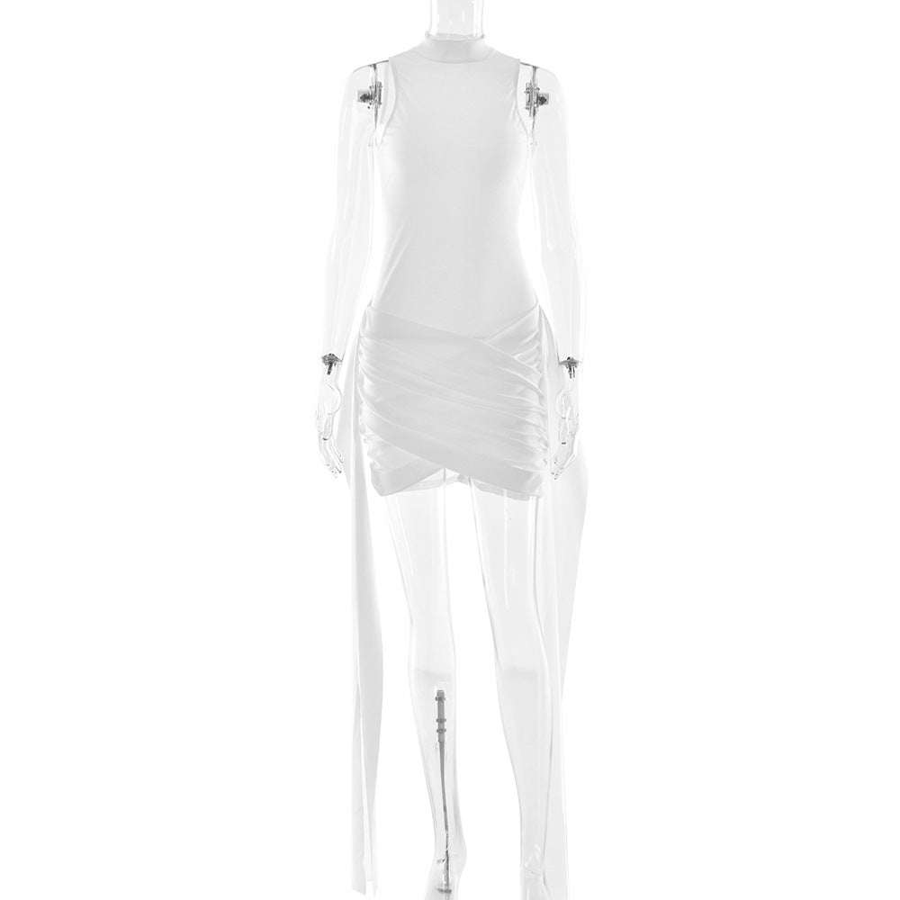 Women's Sexy Sleeveless Bodycon Mini Dress With Side Slit & Tie Detail - Stretchy Clubwear Party Dress - kinko