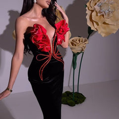 European And American Fashion New Style Temperament Socialite Flower Chain Strapless Long Type Evening Dress - kinko